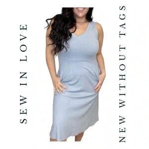 0627. SEW IN LOVE MIDI LENGTH SLEEVELESS DRESS BABY BLUE IN COLOR SIZE 1X RIBBED